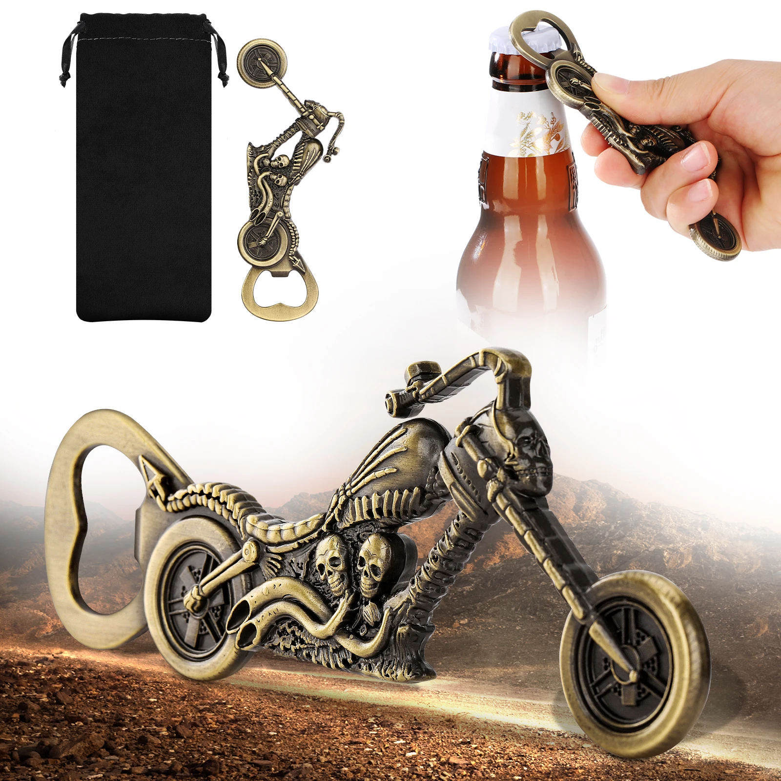 

LKKCHER Motorbike Beer Bottle Opener Present for Men Skull Motorcycle Cool Bottle Soda Gadget Corkscrew Accessories Kitchen Tool