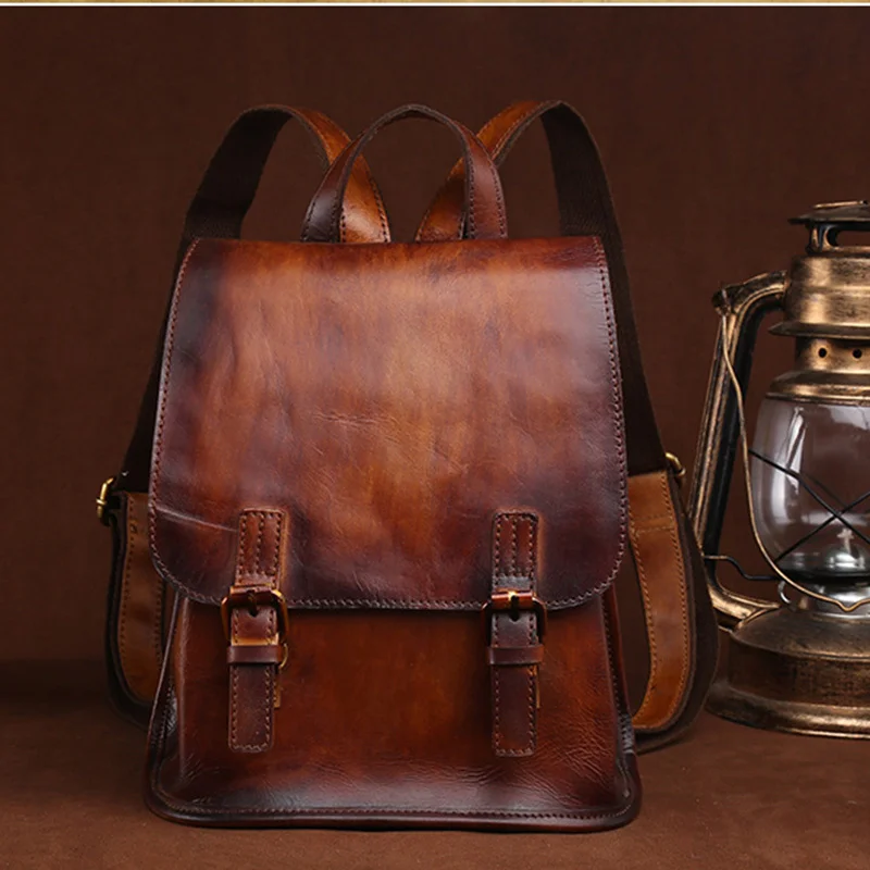 Genuine Leather Women Rucksack Casual Bag Ladies Travel Daypack Real Cowhide Vintage Knapsack High Quality Backpack