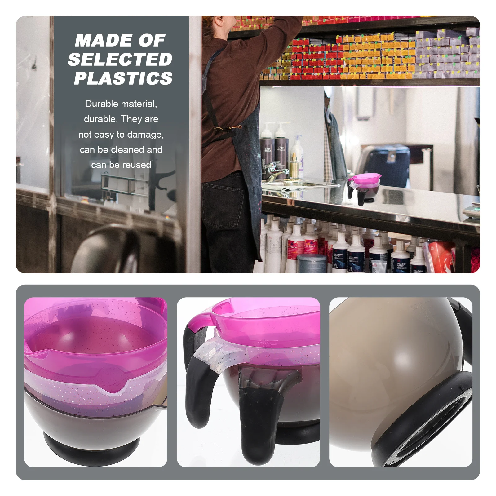 3Pcs Professional Hair Dyeing Bowls Sturdy Reusable Plastic Color Mixing Tint Bowl for Salon Use Hair Dye Bowl - Image 6