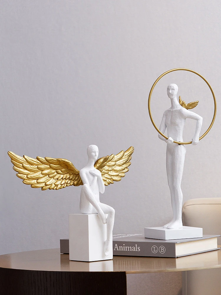 European Wing Angel Figuras Decorativa Resin Furnishing Home room Table Statues Decor Art Cafe Bookcase Cabinet Ornaments Crafts