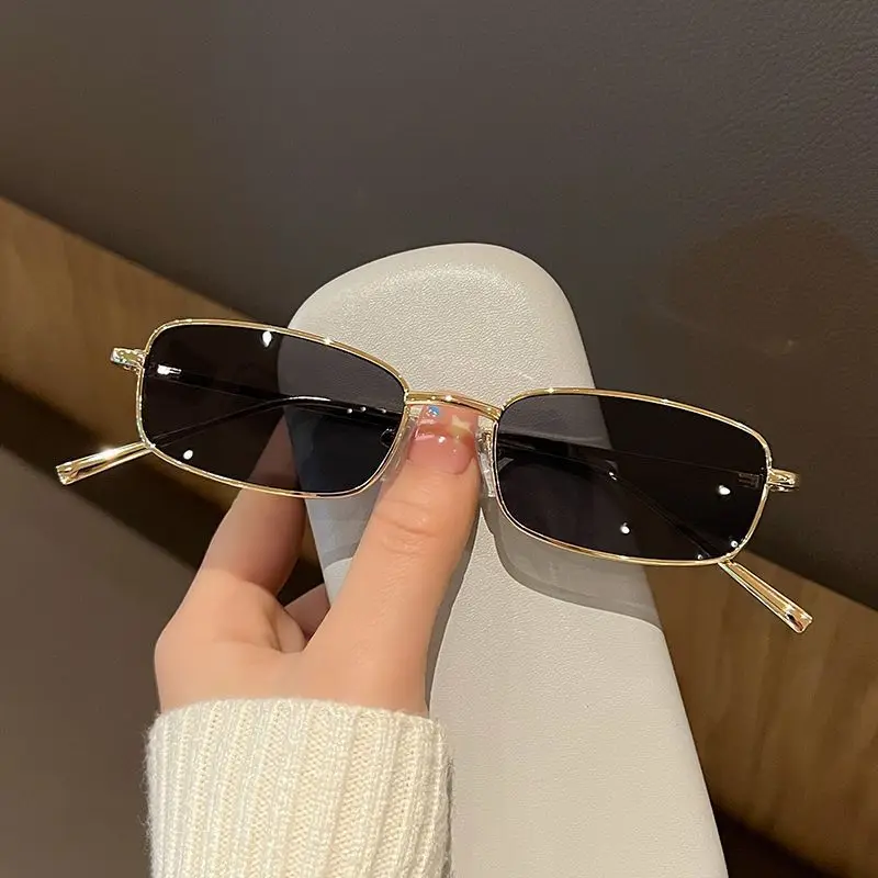 New Small Rectangle Retro Sunglasses Luxury Metal Designer Casual Shades Man Women's Fashion Sun Glasses view 3