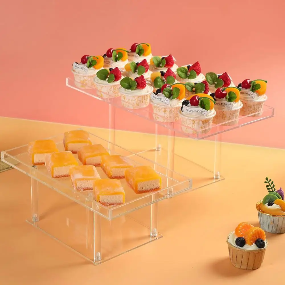 Easy Assembly Dessert Stand Rectangular Dessert Tray Elegant Tiered Cupcake Dessert Table Display Set for Parties for Cookies