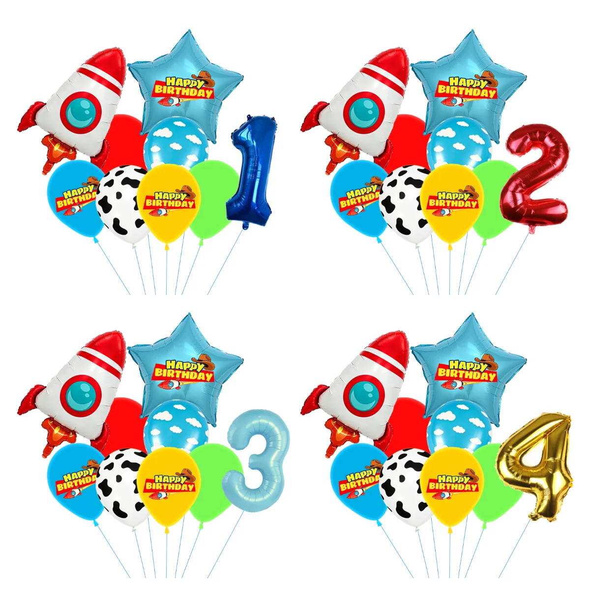 Red Yellow Green Toy Balloons,Light Blue Cloud Cow Print Balloons for Baby's Inspired Story and Cowboy Party Themed Decorations