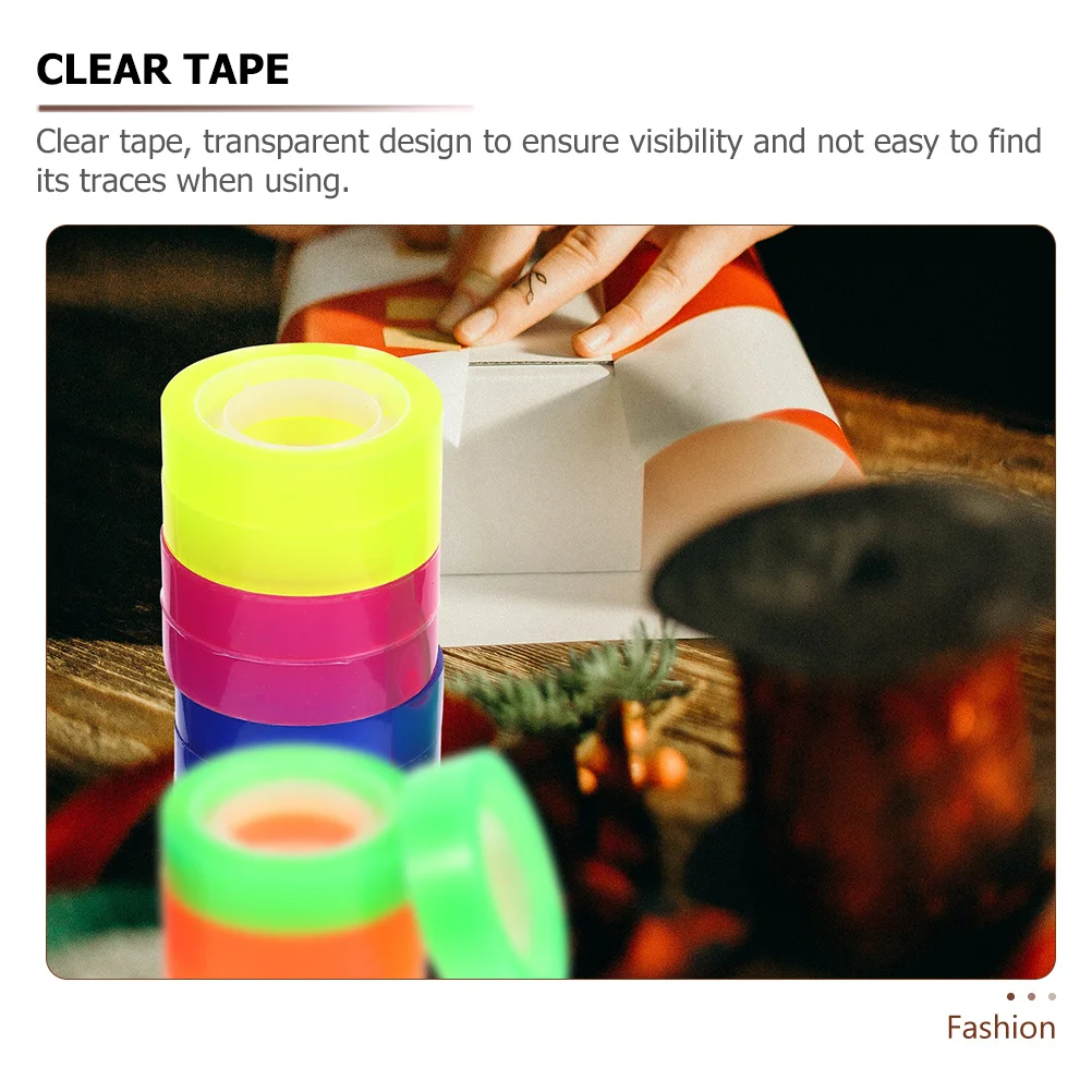 6 لفات شريط شفاف ملون لاصق شفاف لمكتب المنزل تغليف الهدايا ختم التعبئة لوازم مكتبية لفات الشريط