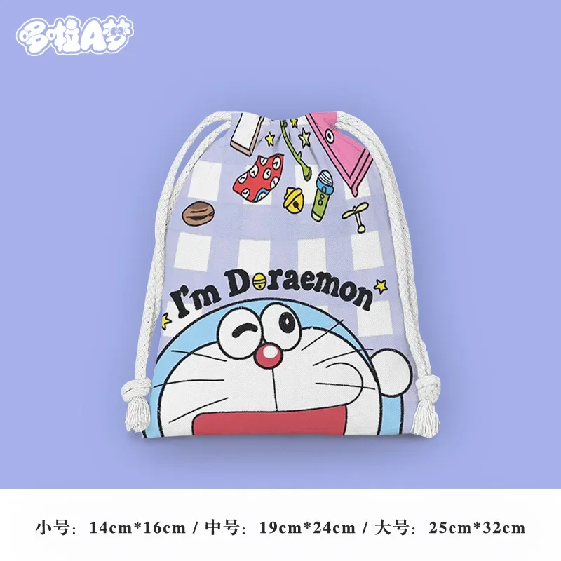 โดราเอมอนกระเป๋าเชือกผูกกระเป๋าผ้าน่ารักกระเป๋าการจัดเก็บของเบ็ดเตล็ดกระเป๋า tas kosmetik การ์ตูนอะนิเมะแบบพกพาถุงซักผ้าของขวัญสำหรับเด็ก