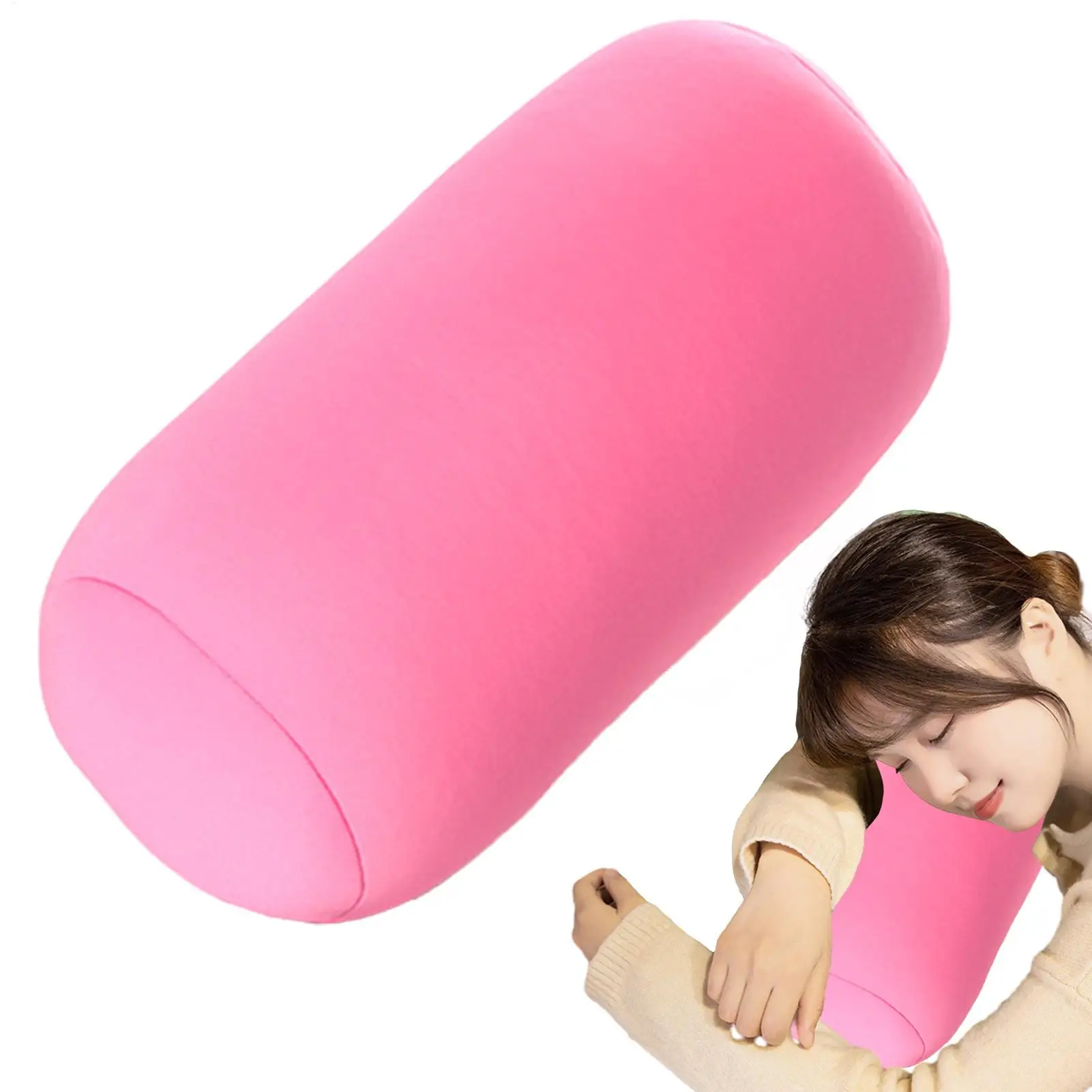 Mikroperlen-Kissen, weiches Kopfkissen, zylindrisches Kissen, Mikroperlen-Rückenkissen, Rollenkissen, praktisches Nickerchenkissen für Reisen, Büro