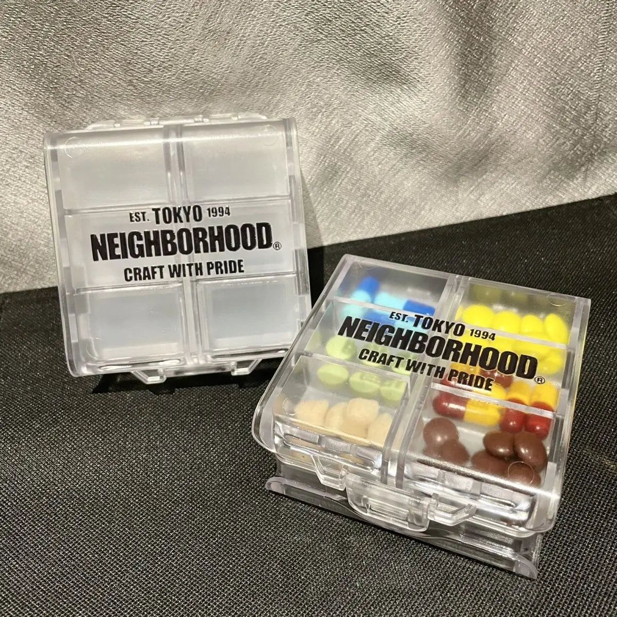 NEIGHBORHOOD Double-Layer Pill Organizer, Mini Transparent Small Travel Pill Box for Daily Use, Portable Medicine Case
