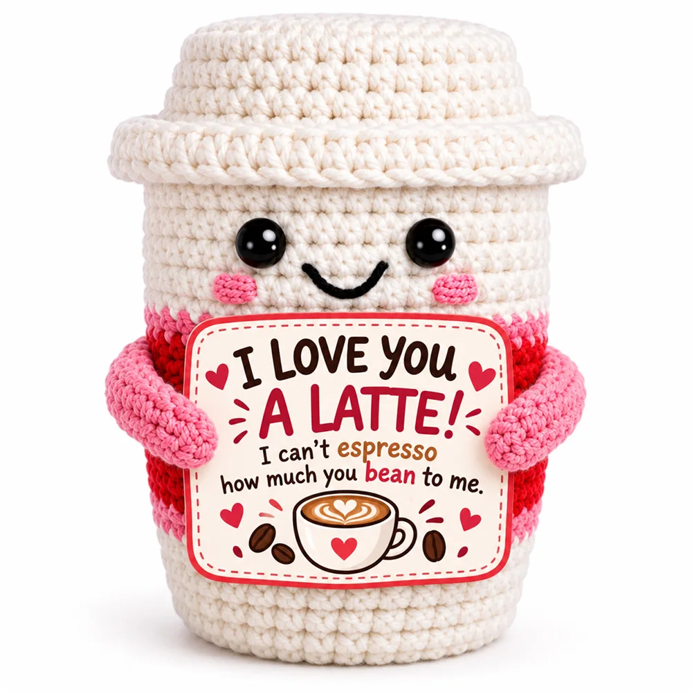 New Handmade Positive Crochet Doll Amigurumi with Card Emotional Support Valentines Day Birthday Gift for Friend Parents Lovers view 5