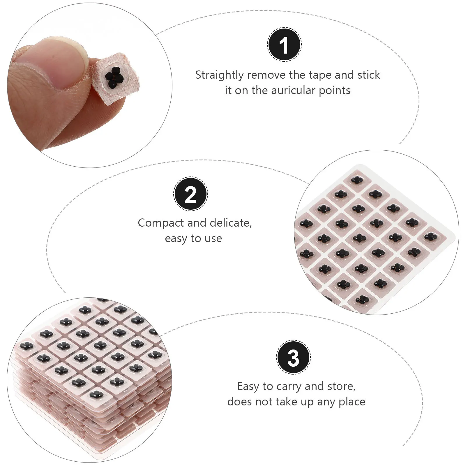 400 Uds pegatinas de acupuntura piedras energéticas de frijol para oreja parche de masaje de acupuntura para estimulación del punto Auricular pegatina para el cuidado de los oídos