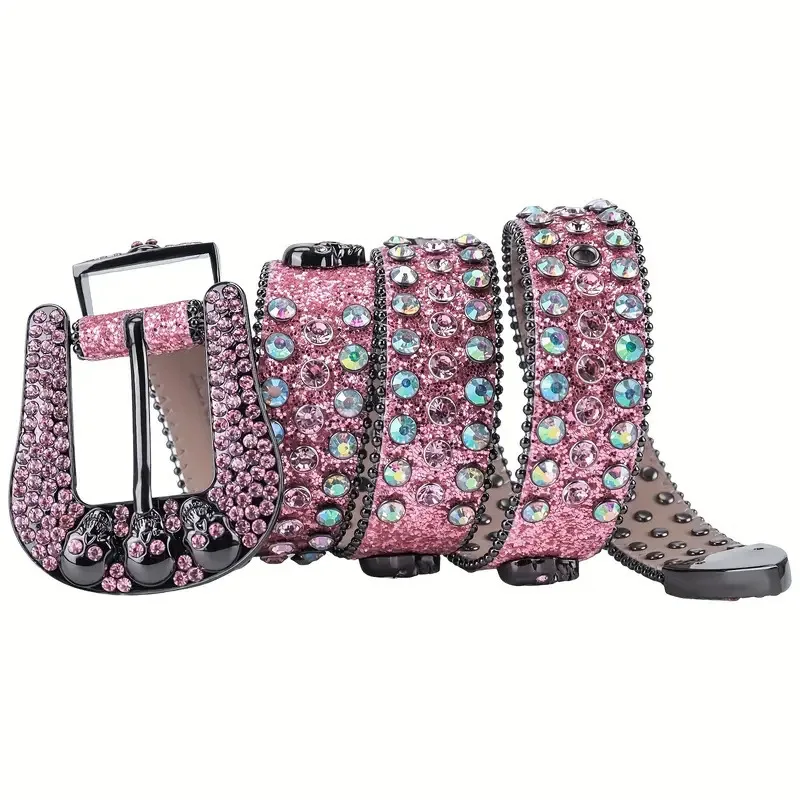 Fashion Rhinestone Skull Belt for Women Crystal Encrusted Jeans Decoration Pink Luxury Designer Diamond bb Belt