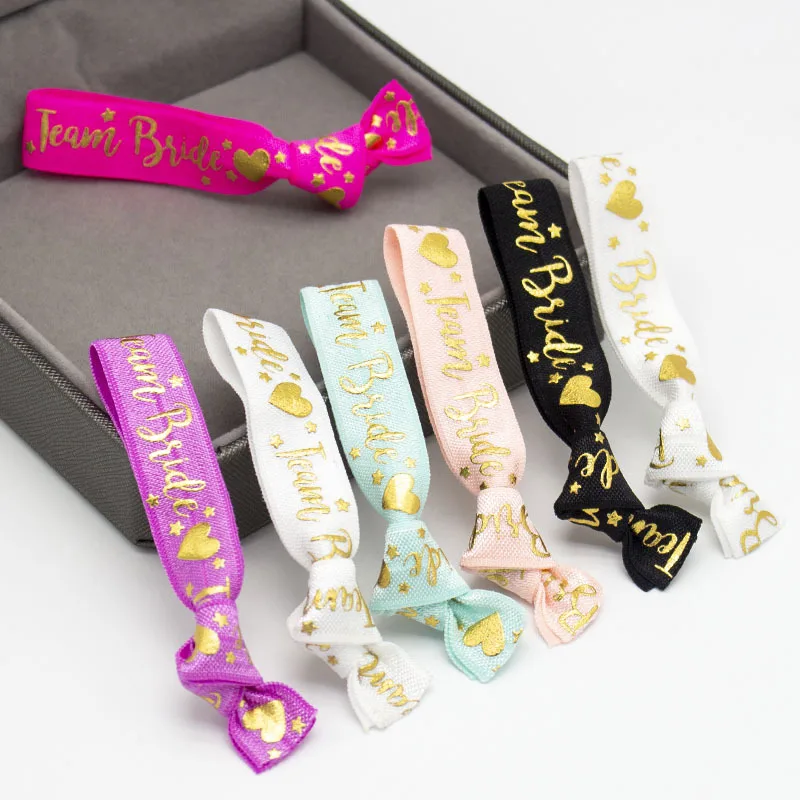 Gold Foil Bride Text Hearts Stars FOE Hair Ties 150 Pcs/Lot for Wedding Party Favor Bracelet Craft Custom Order Welcome