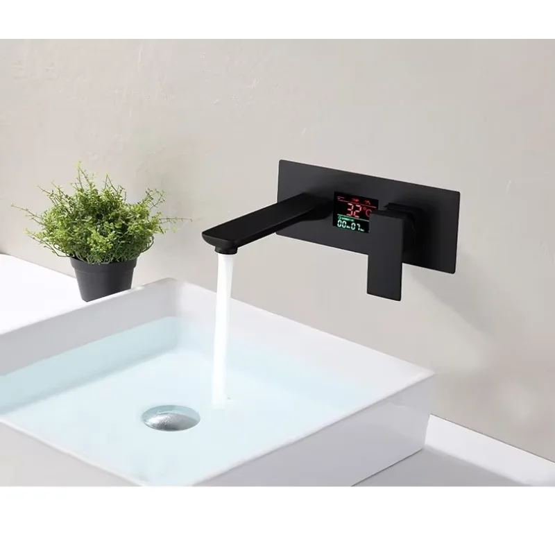 Digital  Brass Bathroom Faucet Wall Mounted Lavatory Basin Sink Mixing Faucet