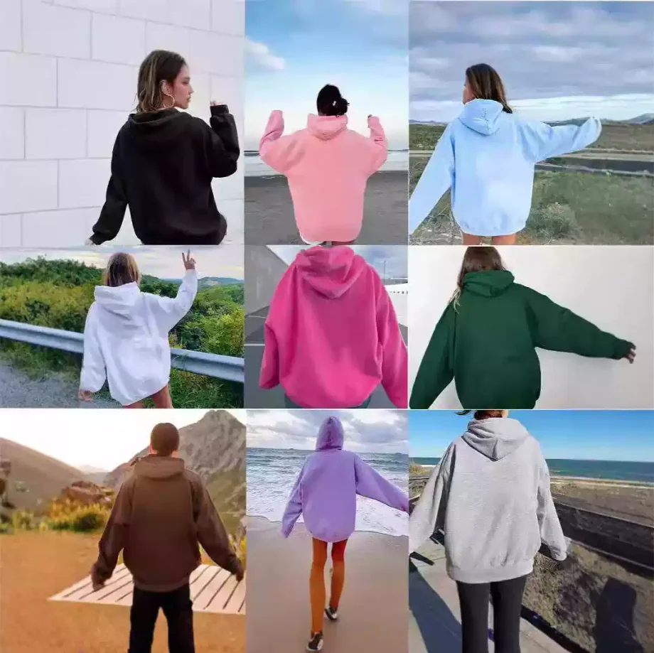 Women candy colored dopamine sweatshirt in spring and autumn colors, oversized shoulder long sleeved pullover hooded sweatshirt