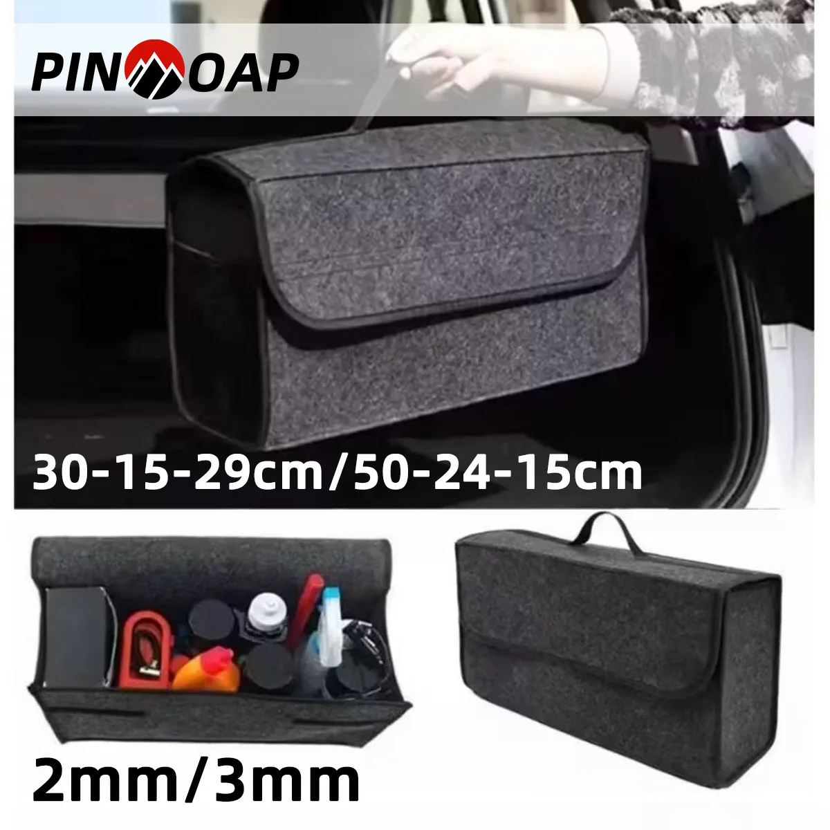 PINMOAP 1/2PCS Caixa de Armazenamento de Feltro para Porta-Malas de Carro, Grande Capacidade, Dobrável, Durável, Bolsa de Organização e Armazenamento de Itens Diversos para Carro