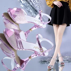 2023 Summer New Bling British Style Fish Mouth Buckle Fashion Open-toe Sandals Women Fashion Comfortable High Heels Dress Shoes