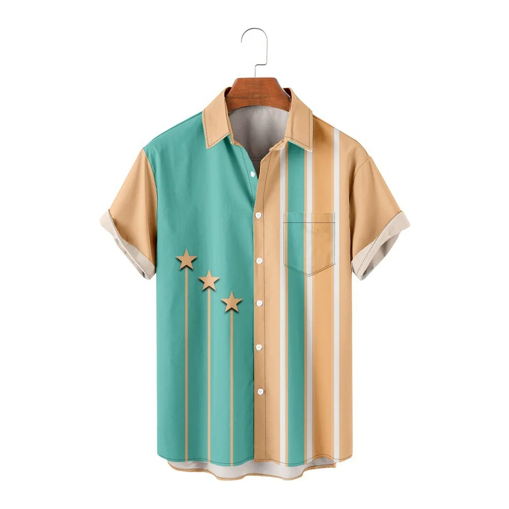 Camel 2025 New Splicing Element Short Sleeved Shirt 3D Printed Shirt Men's Plus Size Casual Top