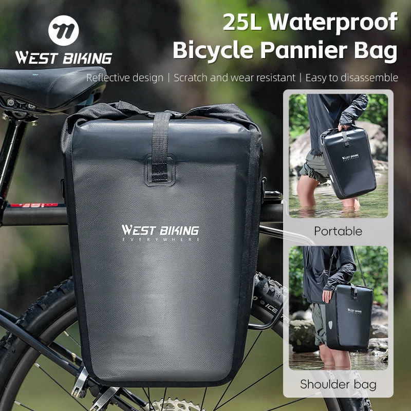 

WEST BIKING 25L Large Capacity Cycling Pannier Bag Waterproof Multifunctional Bicycle Rear Rack Travel MTB Road Bike Backpack