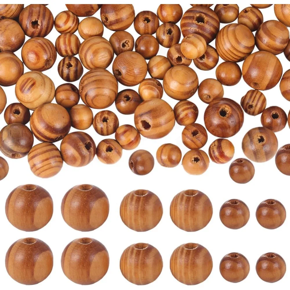 300Pcs 3 Sizes Natural Wood Beads Wooden Loose Beads 10mm 14mm 23mm Diameter Round Burlywood Beads Ball 4mm Hole Macrame Spacer