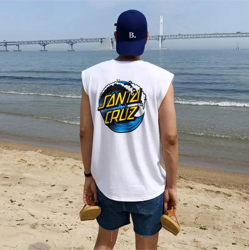 

2025 Summer Men's Casual Sleeveless T-Shirt Outdoor Beach Travel Holiday Breathable Vest Tees Oversize Quick Dry Leisure Clothes