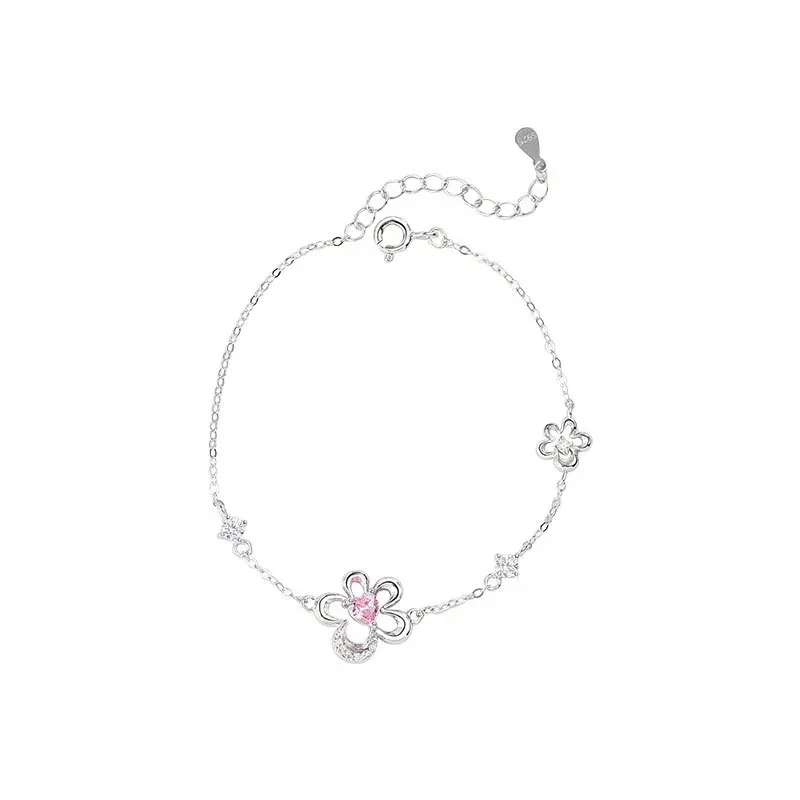 100% 925 Sterling Silver Zircon Flower Bracelet for Women Girl Hollow Out Heart Geometric Design Jewelry Party Gift Dropshipping