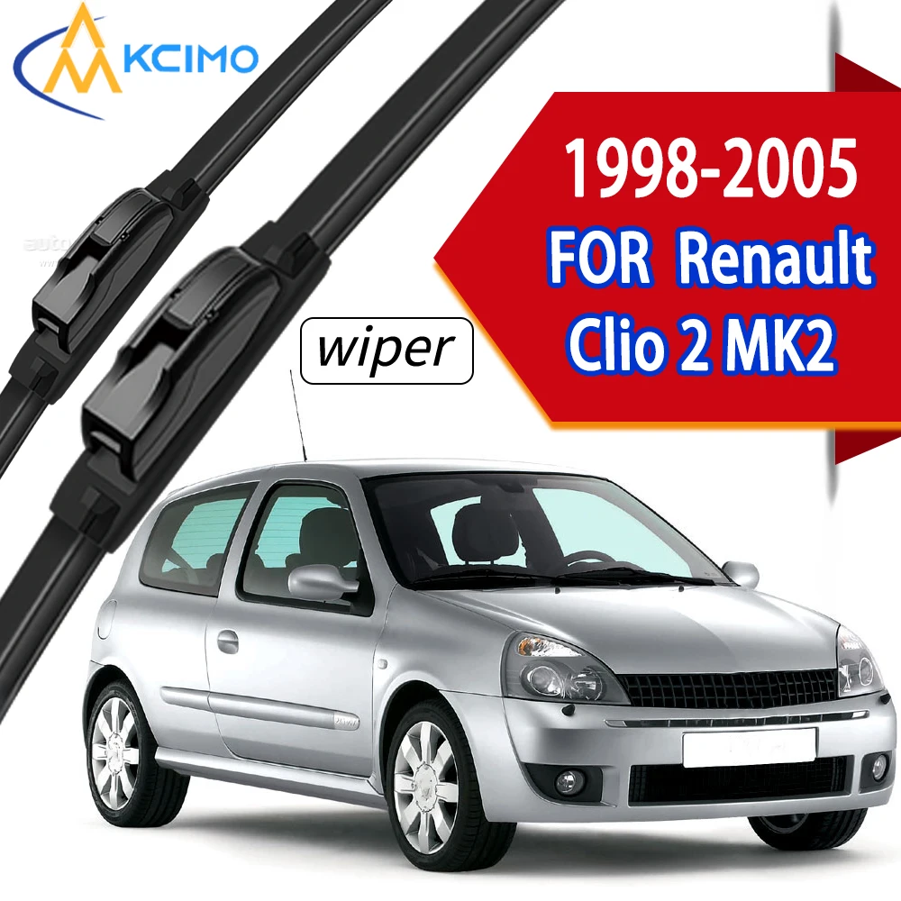 

Black Premium High-Density Rubber Front Windscreen Wiper Blades for Renault Clio 2 MK2 1998-2005.