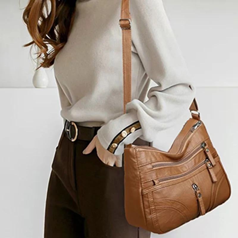 

Модная женская кожаная сумка-кроссбоди разных цветов для повседневных прогулок и поездок на работу, универсальная, с множеством карманов, стильная, высококачественная.