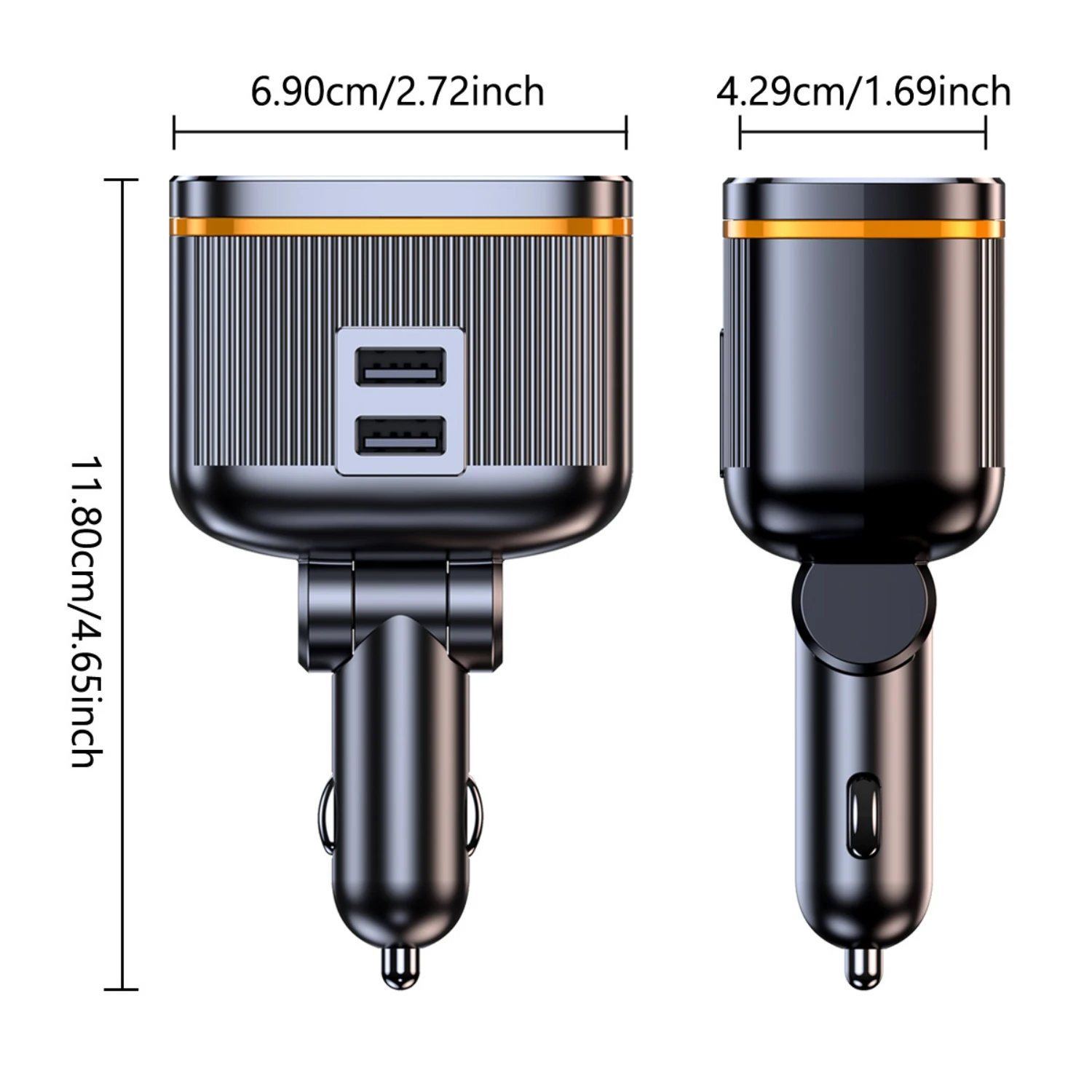 Smart Fast Charging Dual USB Car Charger with Voltage Detection, 2 Extra Cigarette Sockets for Simultaneous Multiple Devices Cha