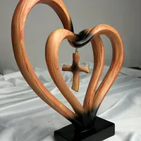 Modern Hearts Cross Sculpture Love And Faith Decor Minimalist Religious Desk Accent For Home Office