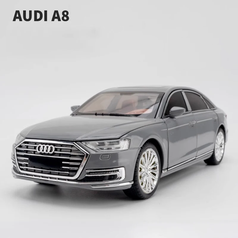 Audi A8 Diecasts et véhicules jouets pour enfants, modèle de voiture, son et lumière, nervure arrière, alliage de voiture de luxe, cadeaux, 1:24