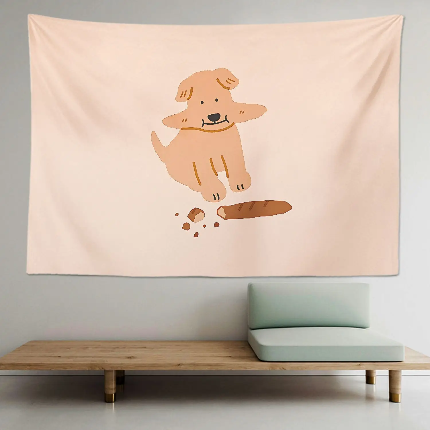 VIKAMA Cute Bread Puppy Tapestry, Simple Cartoon Puppy Art Wall Hanging Living Room Sofa Background Wall Room Decoration