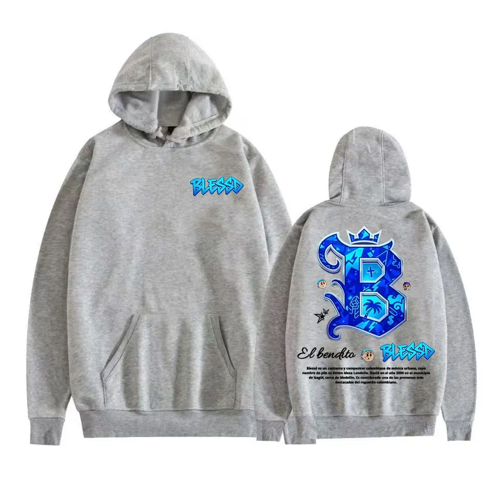 Rapper abençoado el bendito logotipo moletom roupas masculinas harajuku retro manga longa hoodies casual velo aconchegante com capuz streetwear