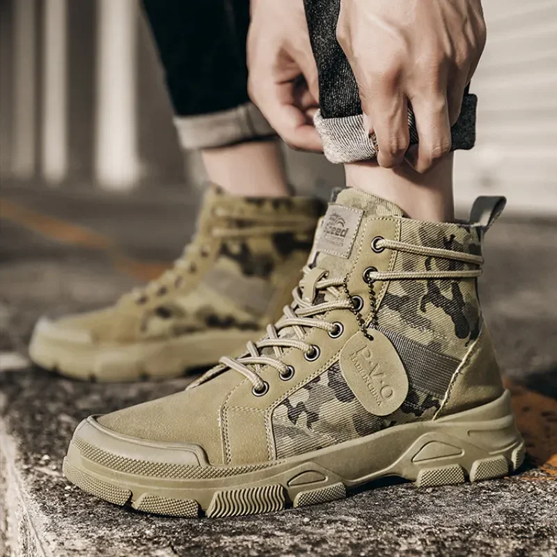 Camouflage Boots for Men Autumn Winter Platform Desert Boots Outdoor High-top Shoes Men Ankle Boots Buty Robocze Meskie