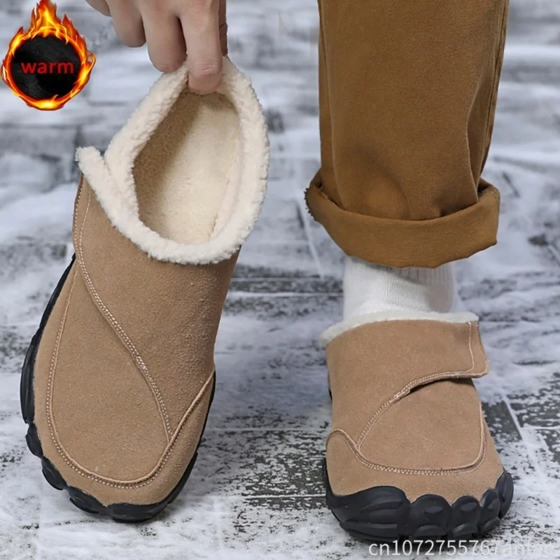 Men's Women's Winter Warm Slippers Suede Plush Lined Closed House Shoes Non Slip Thick Sole Indoor Outdoor Cozy Home Footwear