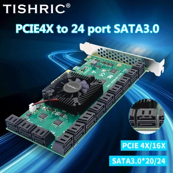 Tarjeta de Expansión TISHRIC PCI-E 1x 4x 16x a 2/6/10/16/20/24 Puertos, Controlador Multiplicador SATA 3.0 Express, Tarjeta Adicional de 6Gbps 1
