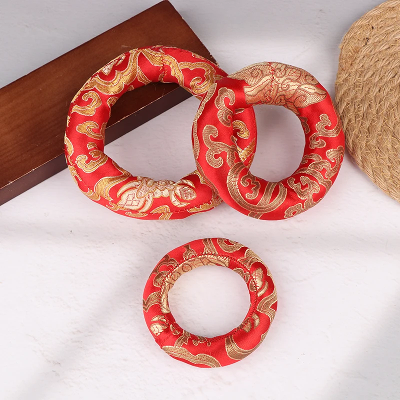 1PC 8-12cm Cotton Singing Bowl Cushion Red Silk Handmade Embroidery Sound Bowl Pad Meditation Accessories
