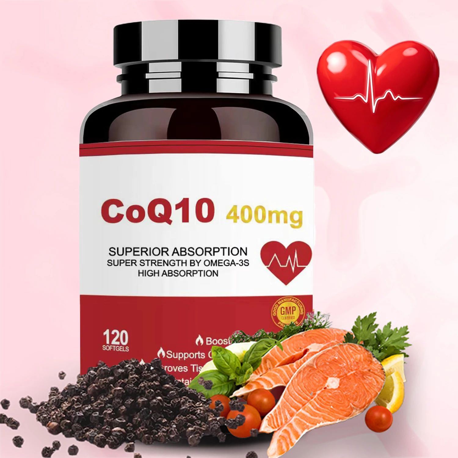 CoQ10-400mg-Softgels with PQQ, BioPerine & Omega-3, Coenzyme Q10 Supplement for Powerful-Antioxidant, Support Heart & Energy