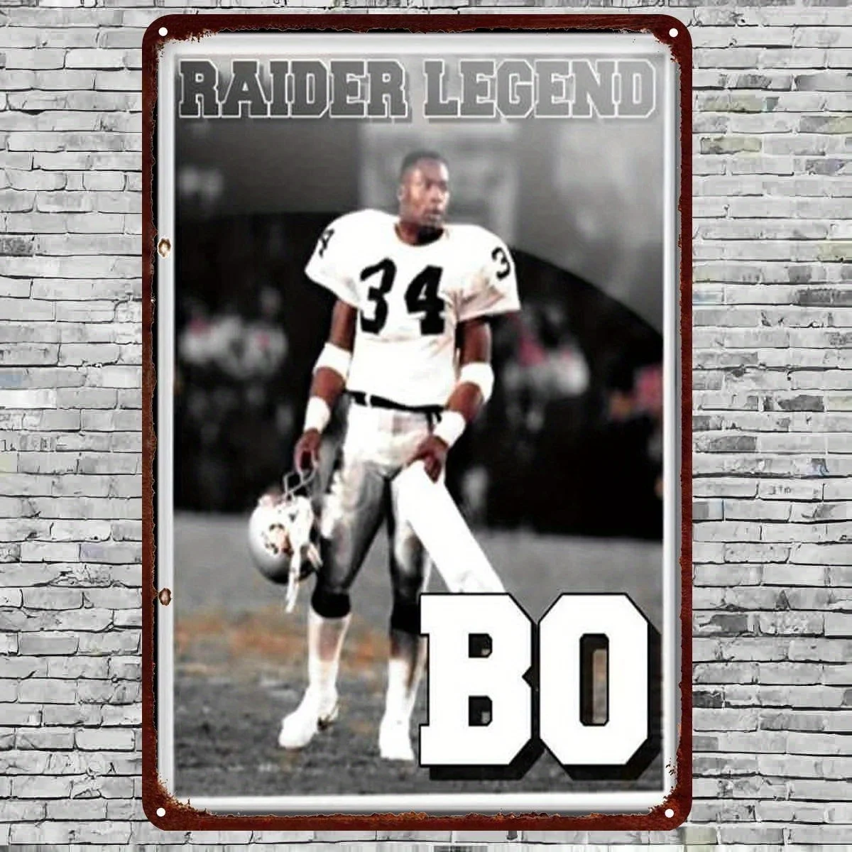 [2D Flat] 1 pieza Vintage 'Raider Legend BO' jugador de fútbol letrero de estaño decoración artística-arte de pared de Metal Retro de 8x12 pulgadas con número 34 J