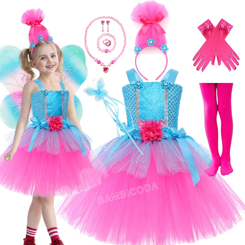 

Trolls Poppy Tutu Dresses Princess Dress Magic Elves Cosplay Halloween Costume for Girls Birthday Party Fancy for Kids Clothes