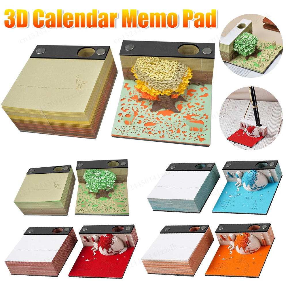 3D Notepad 2025 Calendar Memo Pad Hand-tear Carving Crafts Block Notes Hary Design Note Paper Stationery Accessories Novelty Gif