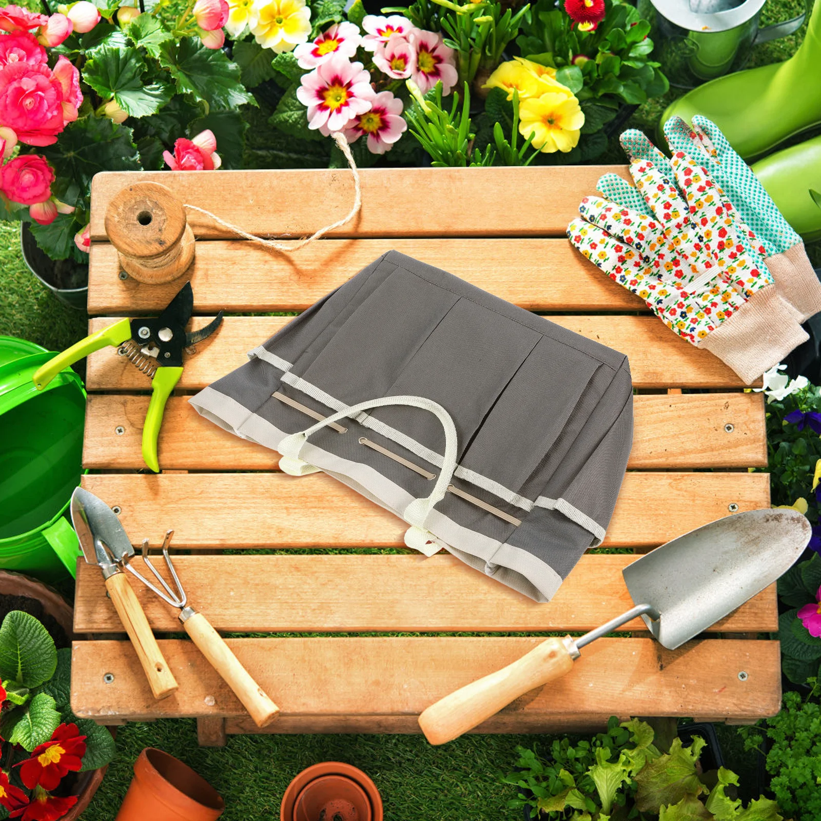 حقيبة تخزين أدوات الحديقة من قماش أكسفورد مقاومة للماء متعددة الأقسام بسعة كبيرة لأدوات البستنة الخارجية باللون الداكن