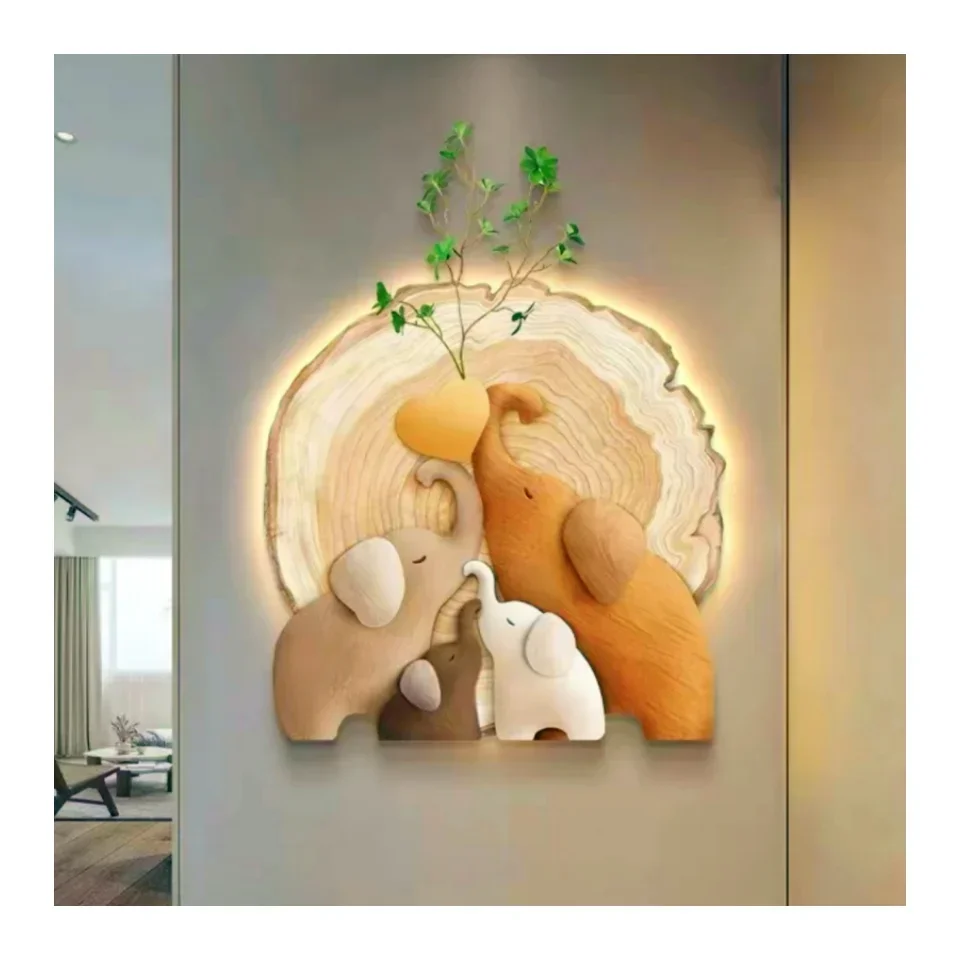 Hot selling Nordic animal decorative led painting sandstone surface finishing luminous painting for living room wall decor