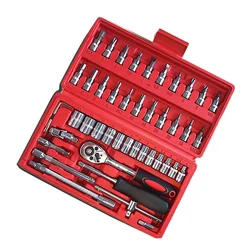 46pcs Socket Bit Set Car Repair Tool Kit Ratchet Torque Wrench Screwdriver Combination Household DIY Mechanical Tool Box