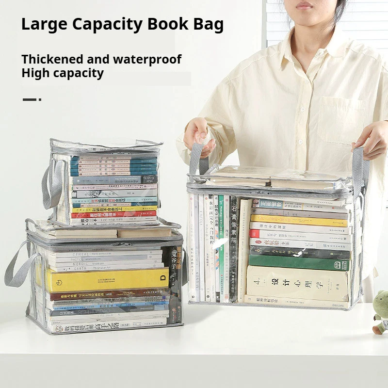 1Pc Foldable Book Box Student S/M/L Clear PVC Storage Bag Organizer Transparent Waterproof Zippered Book Organizing Storage Box