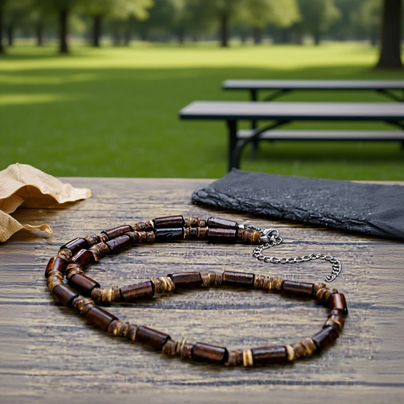 Men's Layered Wood Walnut Bead Necklace European American Style Hiphop Vintage Long Chain Stackable Bohemian Accessories