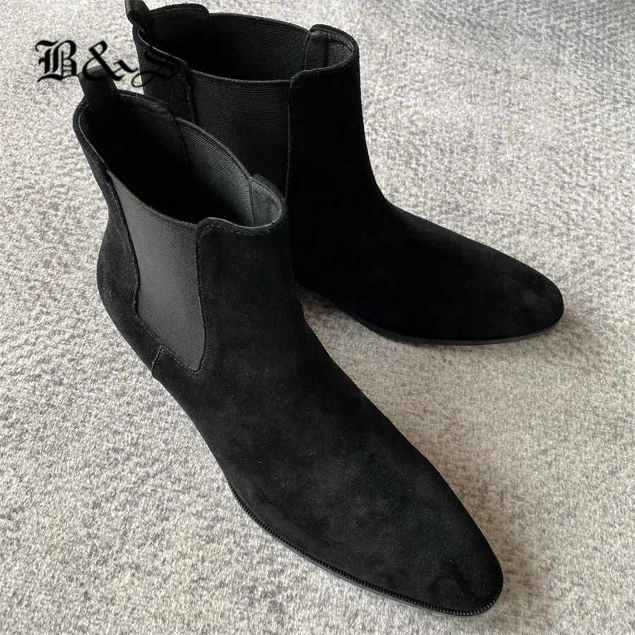 

Suede Genuine Leather Pionted Toe Chealsea Boots High Top Quality Luxury Botas