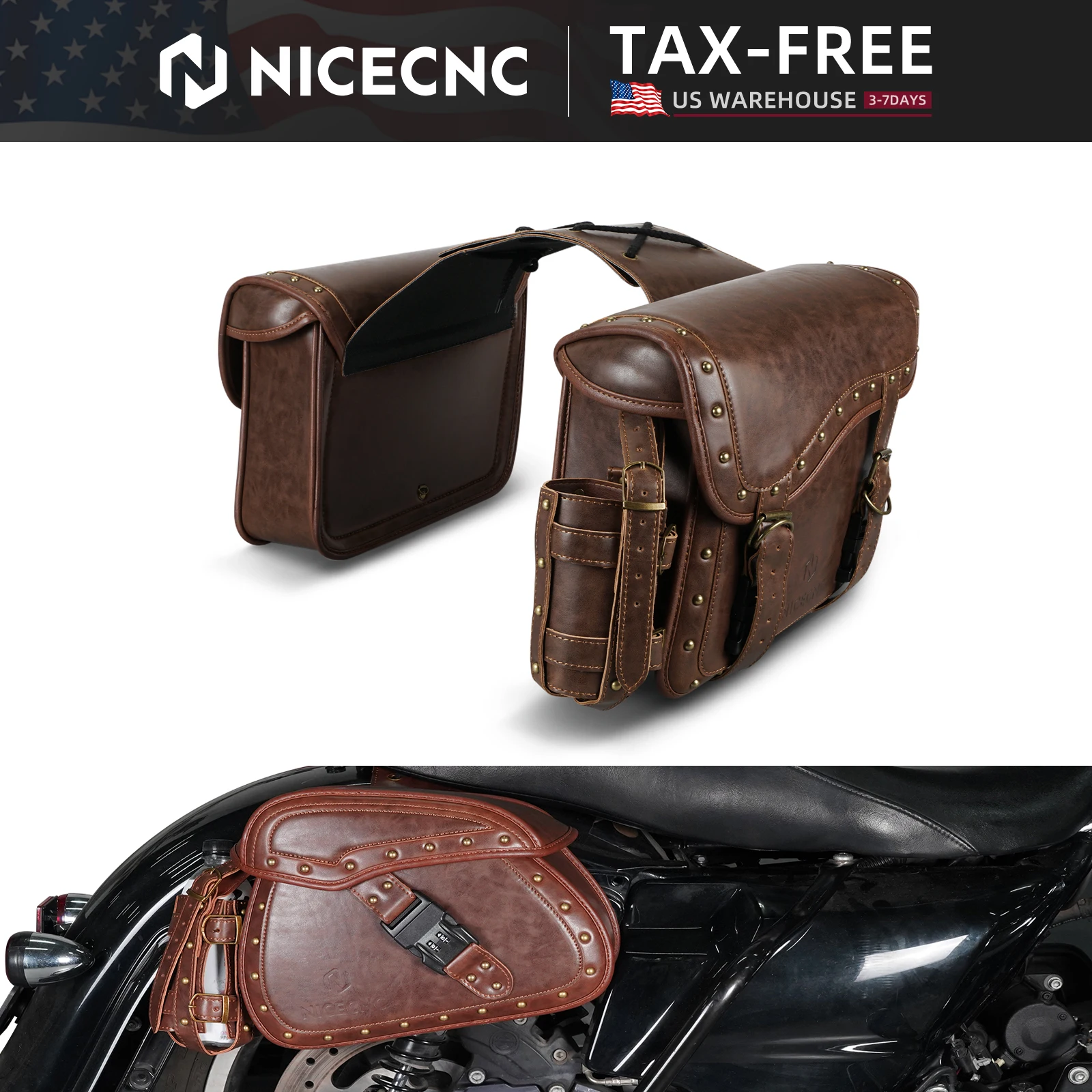 NICECNC For Harley Street Glide Road Glide Road King Special Universal Motorcycle Saddle Bags For Harley Davidson Softail Dyna Sportster Street Bob Yamaha V-star Honda Kawasaki