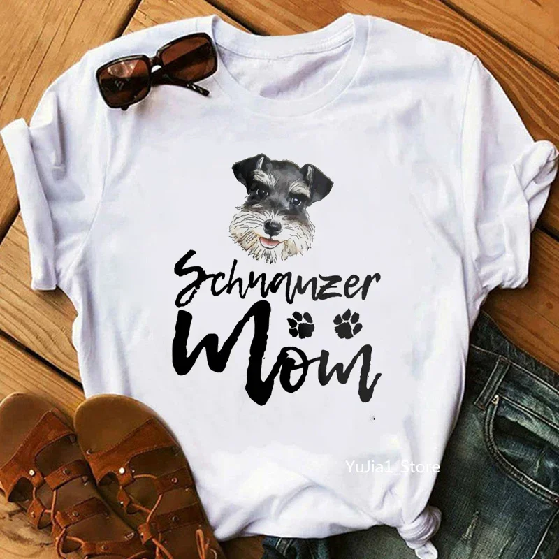 

Schnauzer Mom T Shirt Women Vintage White Dog Lover Gift Tee Shirt Femme Summer Top Clothes Graphic Tshirt Camisas Mujer T-Shirt