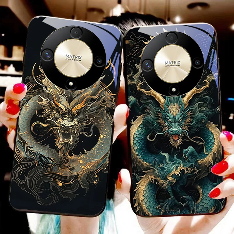 Chinese Wind Dragon For Honor Magic 6 50 70 90 Lite X7b 200 Pro nova 10 Nova 5T X6 P30 Pura 70 Ultra tempered glass phone case