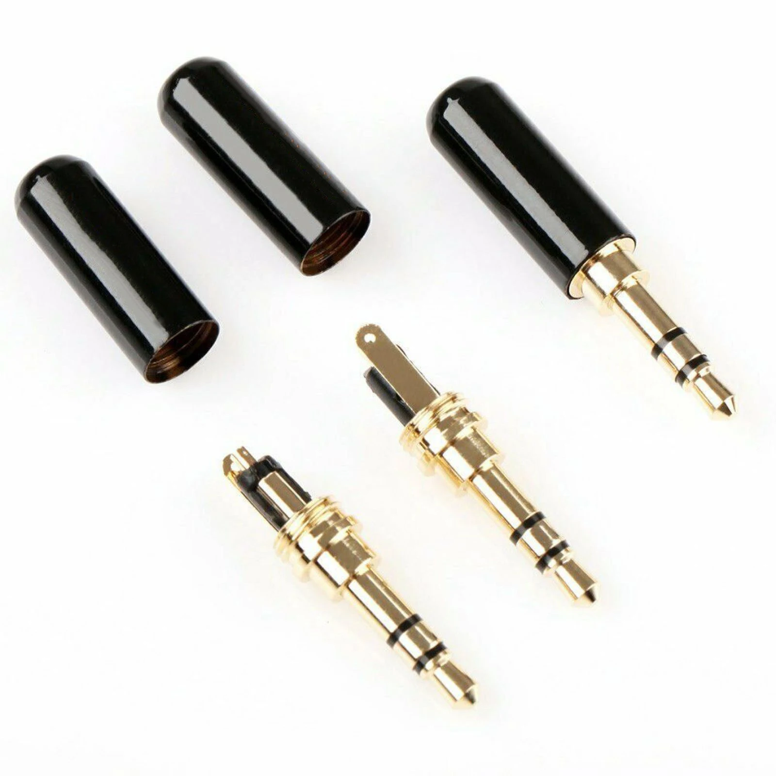 2Pcs Metal Plated 3.7mm Stereo 3 Pole Headphone Jack Plug Audio Solders Connectors High Quality Black Copper RCA