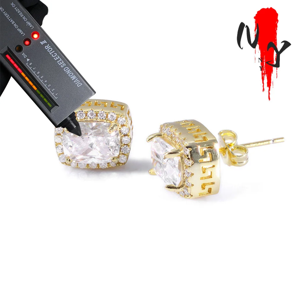 

NY Custom Jewelry 925 Silver Moissanite Earrings Square Hollow Earring Elegant Engagement Women Gift